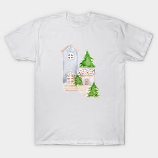 Christmas house watercolor T-Shirt